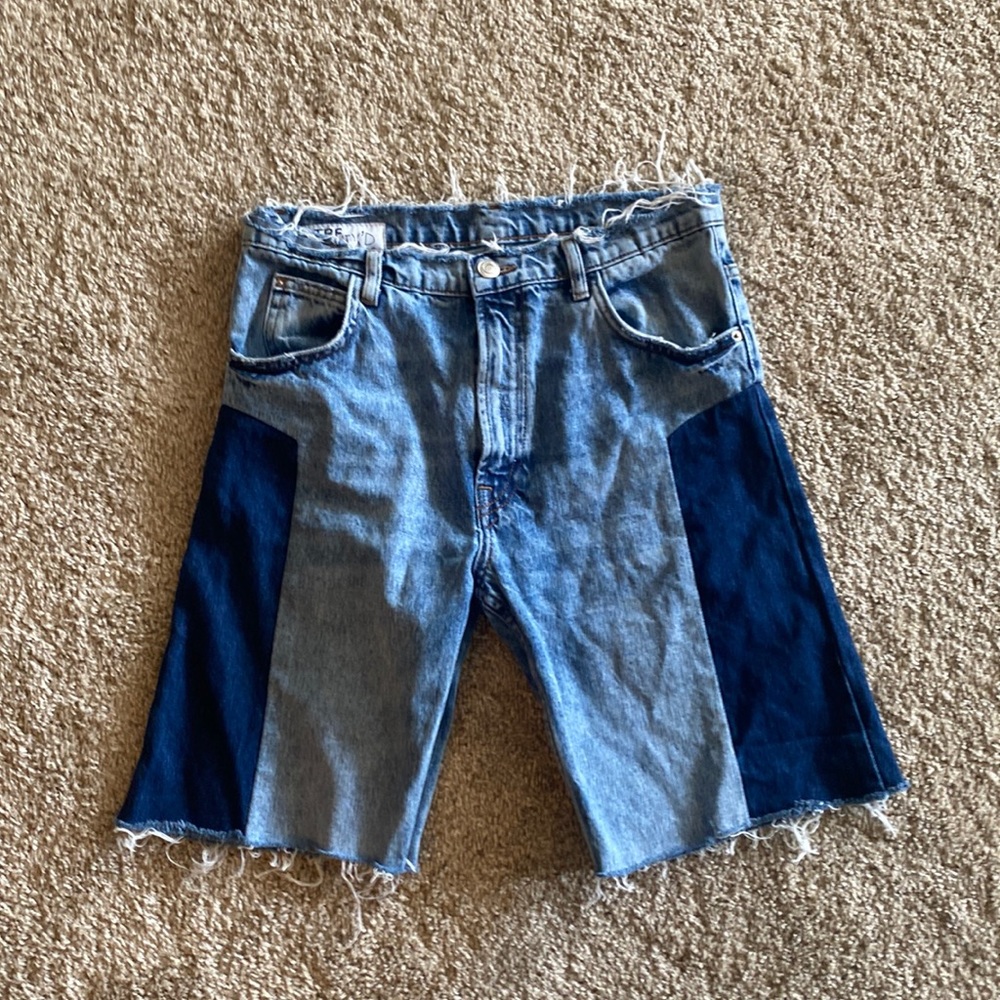ZARA TRAFALUC COLLECTION DENIM COLORBLOCK SHORTS US 2